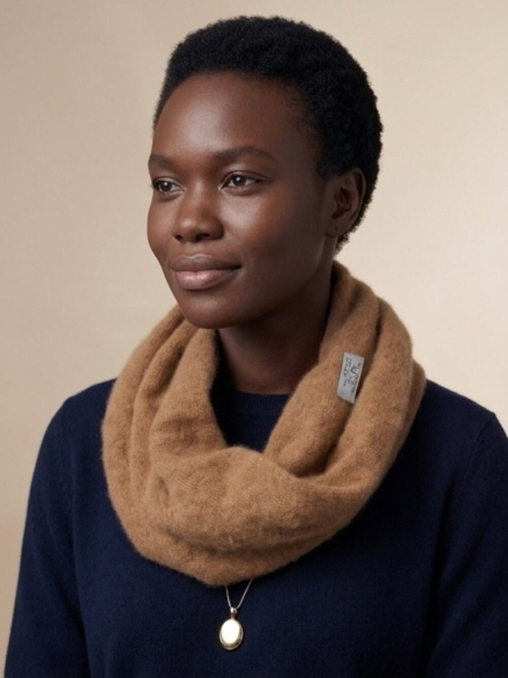 Vintage Unbranded 100% Cashmere Cowl Snood Scarf Neck Warmer Brown Soft Luxury